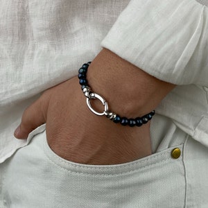 Zwarte parelarmband heren | Zwarte zoetwaterparelarmband voor heren | Parelarmband heren | Cadeaus voor mannen | Cadeau-idee voor vriend