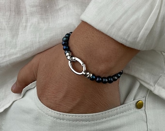 Mens Black Pearl Bracelet | Freshwater Black Pearl Bracelet for Men | Mens Pearl Bracelet | Gifts for Men | Gift Idea for Boyfriend