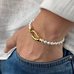 Parelarmband heren | Parelarmband voor heren | Elegante parelarmband | Cadeaus voor mannen | Cadeau-idee voor vriend | y2K-sieraden