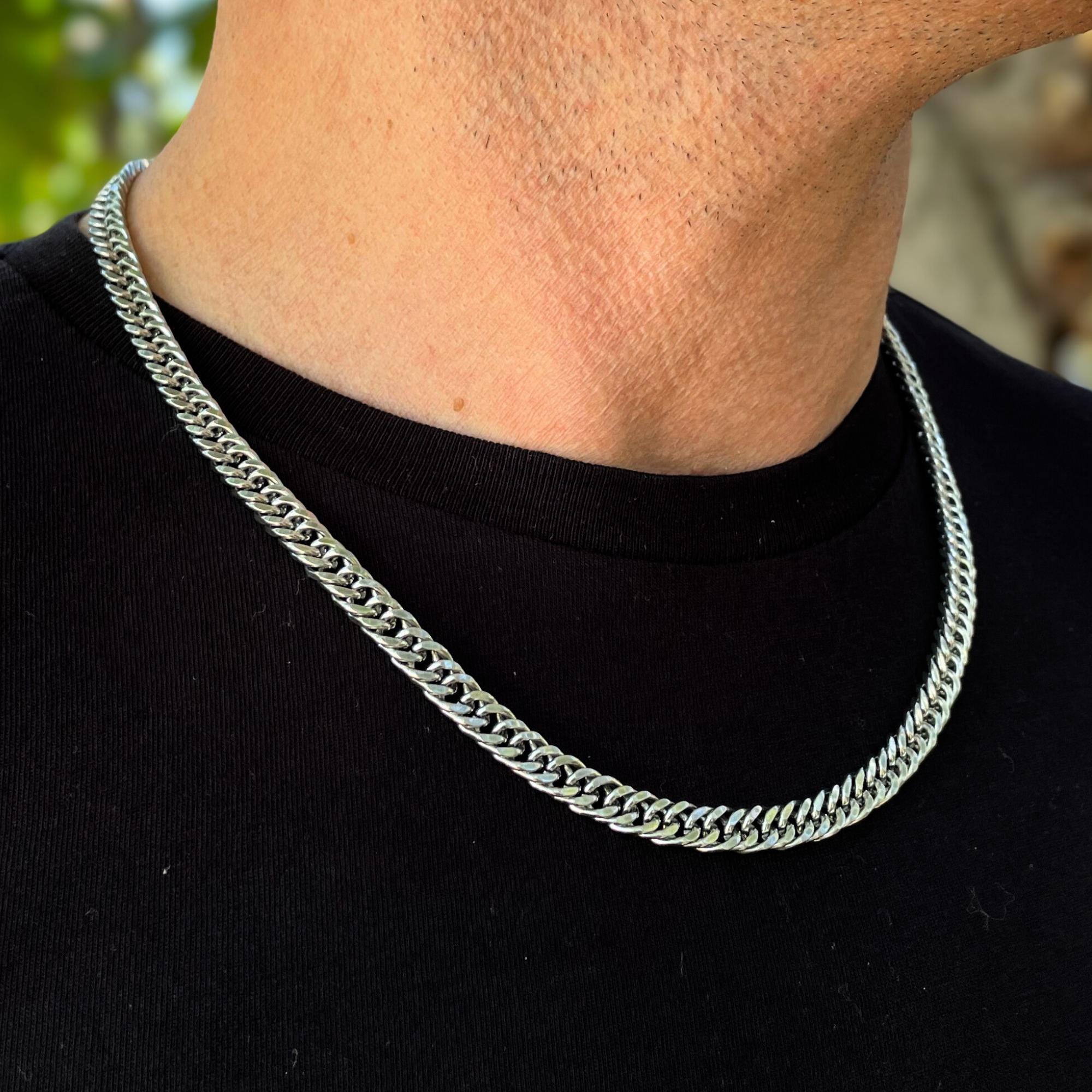 Mens Necklace, Mens Silver Chain, Stainless Stell Cuban Chain, 6mm