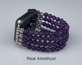 Amethyst Beaded Apple Watch Band
