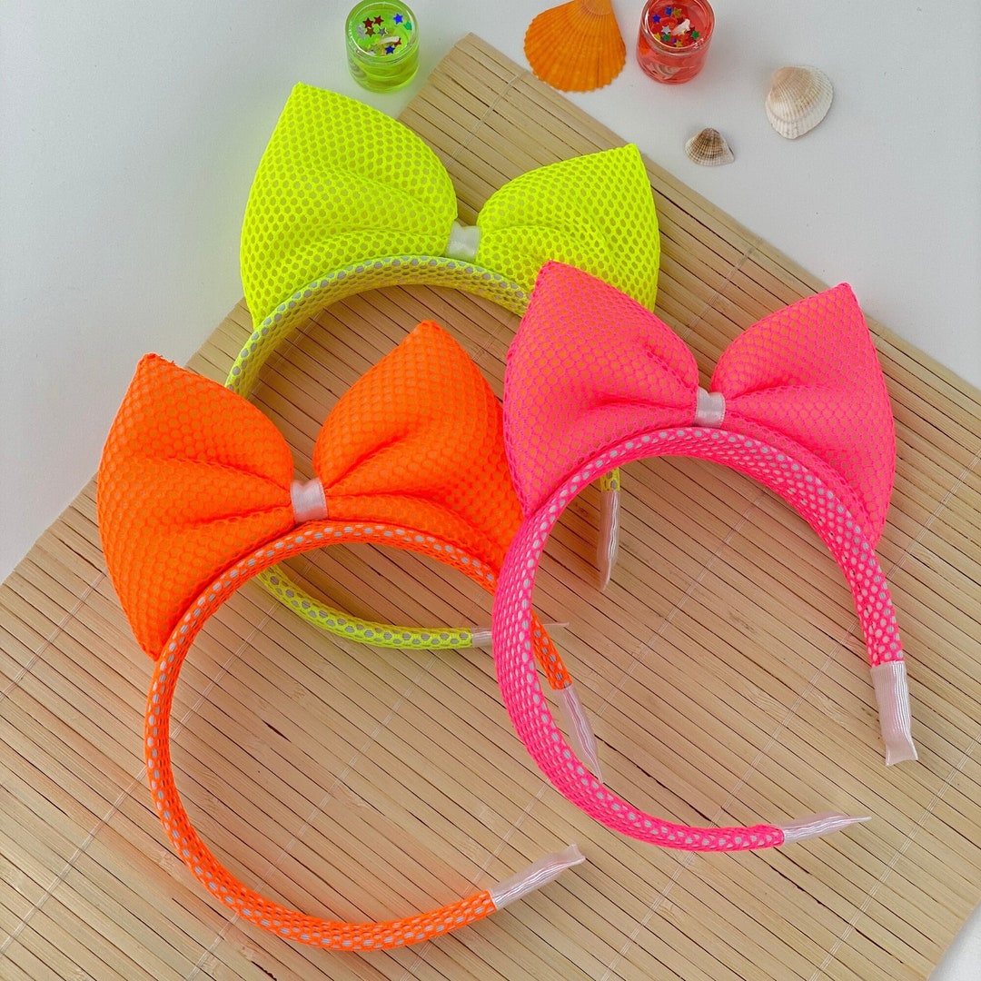 Pink Headband, Green, Orange and Pink Cute Headband, Large Upright Bow
