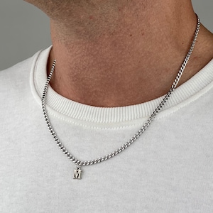 Zilveren stalen letter initialen herenketting