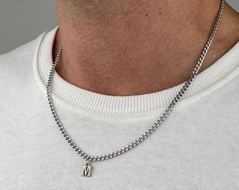 Zilveren stalen letter initialen herenketting