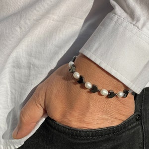 Mens Freshwater Pearl Bracelet | Real Pearl Bracelet Perfect Gift for Boyfriend | Gift idea for Men | Pearl Bracelet with Arrow Hematite