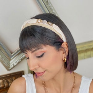 Linen Headband | Thin Headband Nice Gift for Women | Handmade Beige Headband