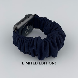Scrunchie Apple Watch Band | Fabric Navy Blue Apple Watch Band | 38mm 40mm 41mm 42mm 44mm 45mm Size | with Gift Hair Barrette and Scrunchie