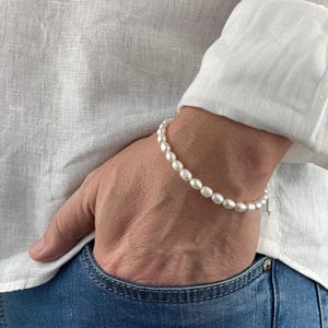 Mens Pearl Bracelet | Bracelet for Boyfriend | Real Pearl Bracelet for Women | Freshwater Pearl Bracelet | Mens Jewelry | Gifts For Men