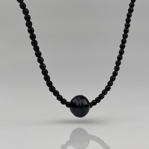 Collar de perlas de Tahití, collar de perla negra individual Harmony, collar de perlas para hombre, regalos para hombre, joyería para hombre, gargantilla para hombre