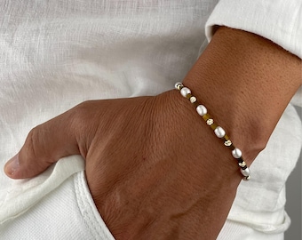 Mens Pearl Bracelet | Freshwater Pearl Bracelet For Men | Gold Bracelet with Hematite