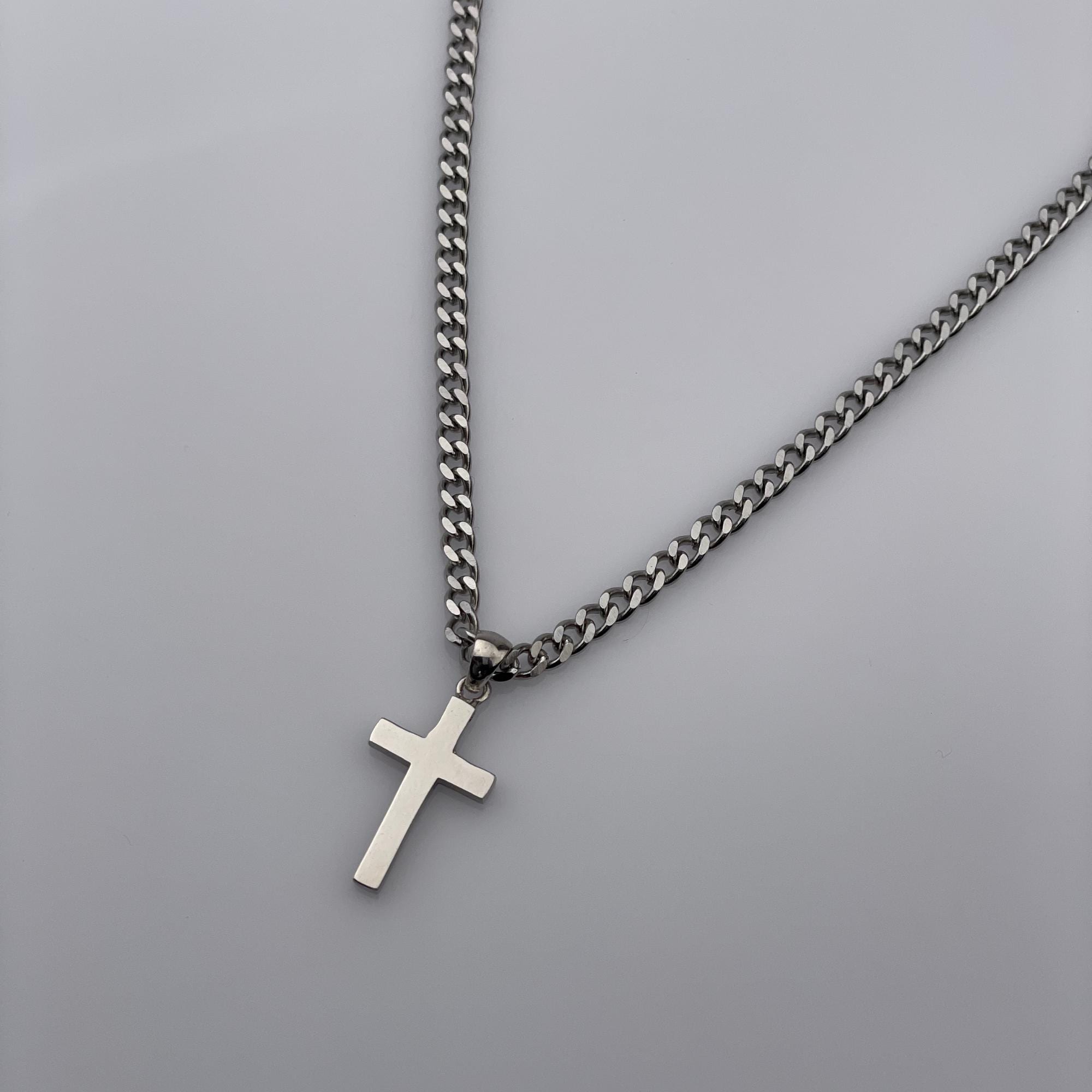 Silver 925 CROSS-LINK CHAIN NECKLACEおまけ付 Men's Cross Necklace - Men's Necklace - Silver Cross Necklace