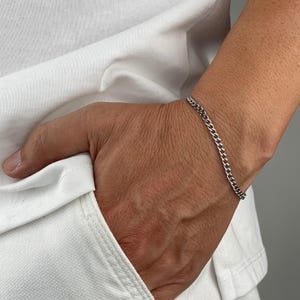 Zilveren armband heren, herenarmband, schakelarmband voor heren, zilveren stalen armband voor heren,