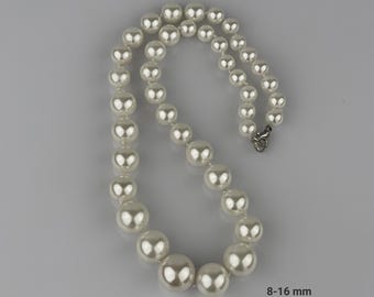 Perlenkette, klassische Einzelstrang-Halskette für Hochzeit, elegantes Perlenhalsband Geschenk für Sie, 8 mm 16 mm