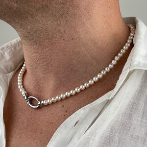 Mens Pearl Jewelry Set Gold Necklace and Bracelet Jewelry Set for Men Gift Silver Jewelry Set for Boyfriend Gift for Men y2k Jewelry zdjęcie 6