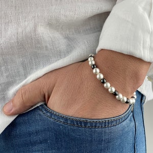 Mens Pearl Bracelet | Pearl Hematite Bracelet for Men | Gifts for Men | Gift Idea for Boyfriend | y2k Jewelry