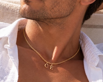Men's Gold Initial Necklace, Double Initial Necklace, Personalized Cuban Link Chain
