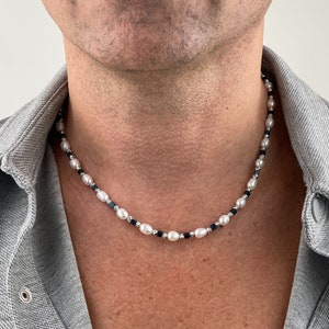 Mens Pearl Necklace | Real Pearl Necklace for Men | Gifts for Men | y2k Jewelry | Silver Necklace | Birthday Gift for Him