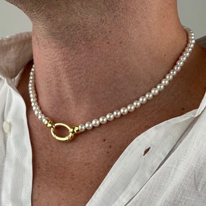 Mens Pearl Jewelry Set Gold Necklace and Bracelet Jewelry Set for Men Gift Silver Jewelry Set for Boyfriend Gift for Men y2k Jewelry zdjęcie 5