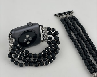 Black Beaded Apple Watch Band