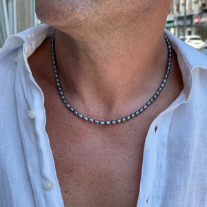 Mens Pearl Necklace | Pearl Necklace for Men | Freshwater Pearl Necklace | Gifts for Men | Gift Idea for Boyfriend | Natural Gray Pearl