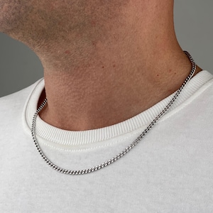 Colar masculino de corrente cubana de prata à prova d'água