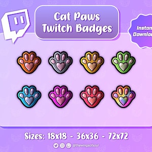 CAT PAWS Twitch BADGES | 8x Sub Badges / Bits Badges | Twitch Graphics