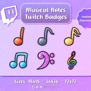 MUSICAL NOTES Twitch BADGES | 6x Sub Badges / Bits Badges | Twitch Graphics