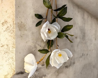 Handmade Crepe Paper Magnolia Bouquet, Southern Floral Arrangement Decor