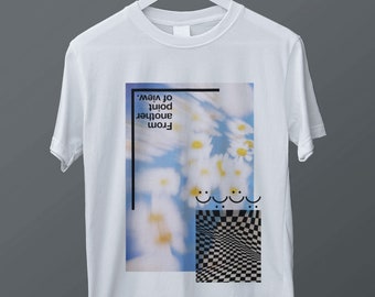 Point of View Flower White Cotton Short Sleeve Womens Clothings Tshirt, High Quality tee, Special Design, boho shirt, gift for her, gift tee