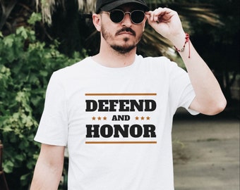 Defen and Honor Unisex Heavy Cotton White Tee, Military Shirt, Camping Tee, Trekking T shirt, Army Design, Outdoor Shirt, gift for him, gift