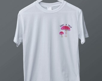 Take A Trip Mushroom White Cotton Short Sleeve Unisex Tshirt, Woman Clothing,Man Tshirt, High Quality, Special Design, Roll , Standart Fit
