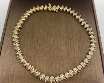 9ct Yellow Gold Ladies Natural Diamond Tennis Bracelet 1.00 ct