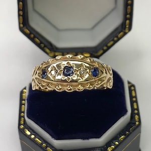9ct Vintage Yellow Gold Victorian Sapphire & Diamond Ring • September Birthstone