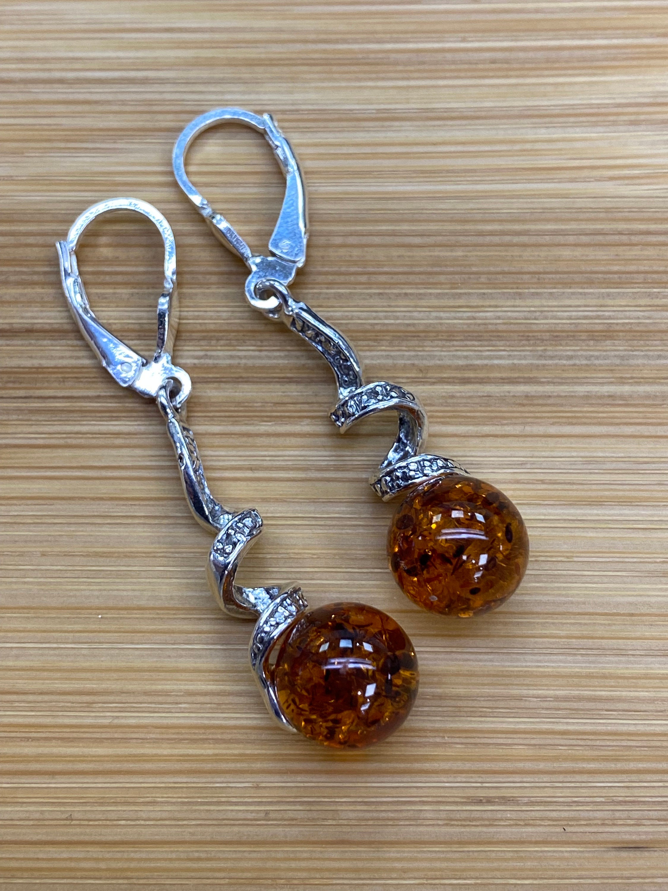 Boucles D'oreilles Pendantes En Argent Massif Avec Perles D'ambre Miel – Occasion, Style Bohème