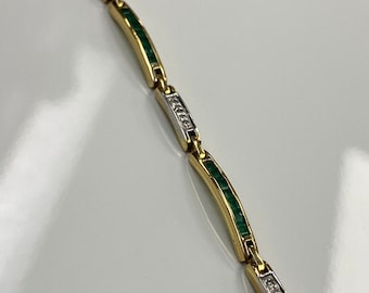 18ct Yellow Gold Ladies Emerald & Diamond Tennis Bracelet