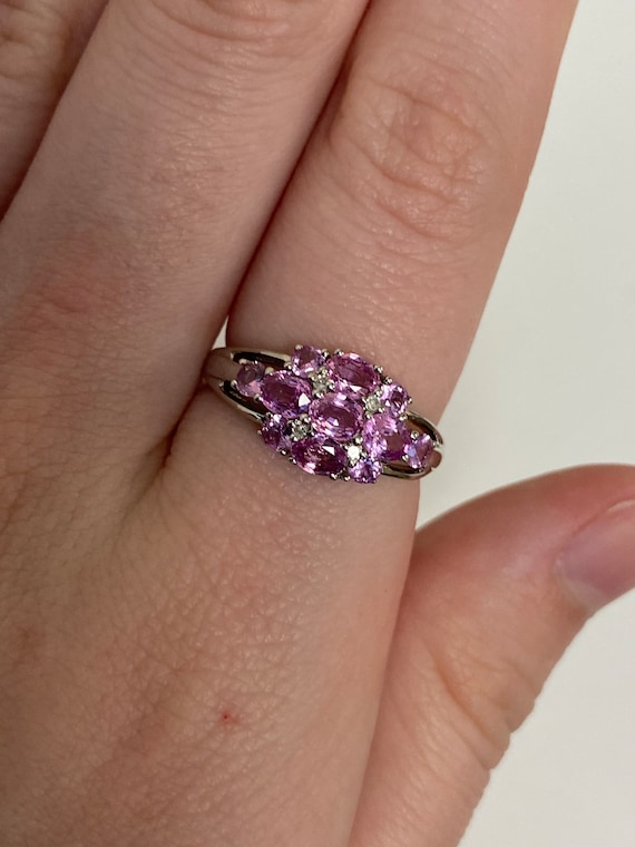 Zaffiri: Anello In Oro Bianco Con Diamanti E Zaffiri Rosa - Foto 5