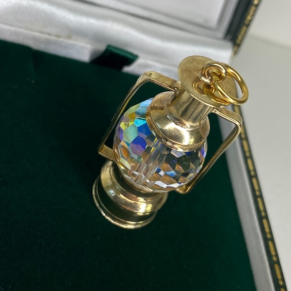 9carat yellow gold very large crystal lantern charm / pendant