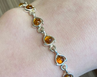 Natural genuine Honey Amber beautifully crafted in 925 sterling silver ladies bracelet