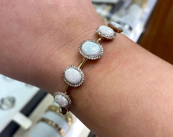 9ct Yellow Gold Vintage 5 Stone Fire Opal Graduated Bangle • October Birthstone
