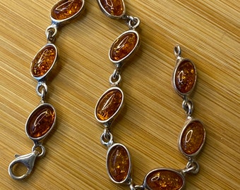 Natural genuine Honey Amber beautiful sterling silver ladies bracelet