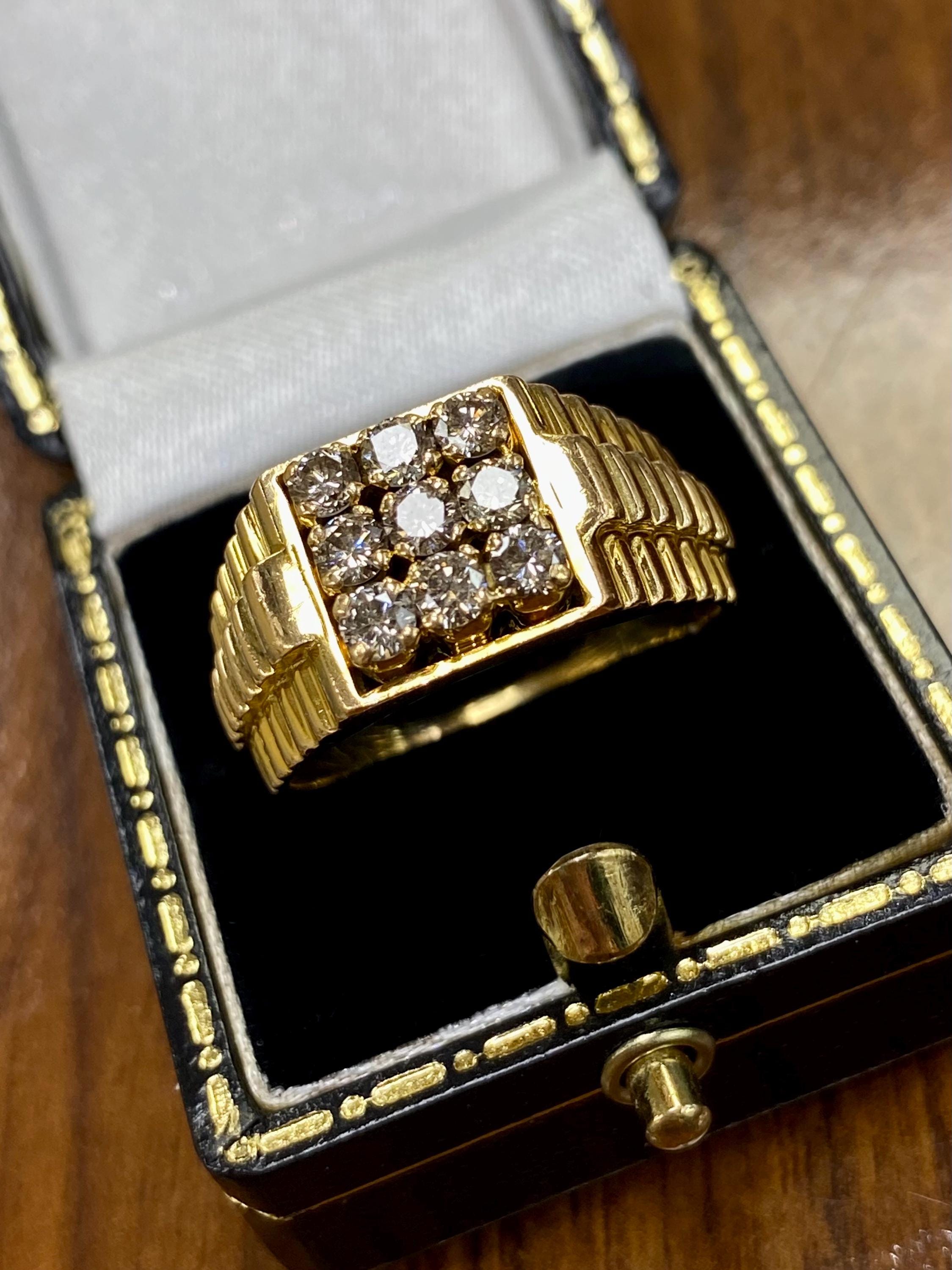 Gents 18ct Vintage Yellow Gold Diamond Set Rolex Design Ring