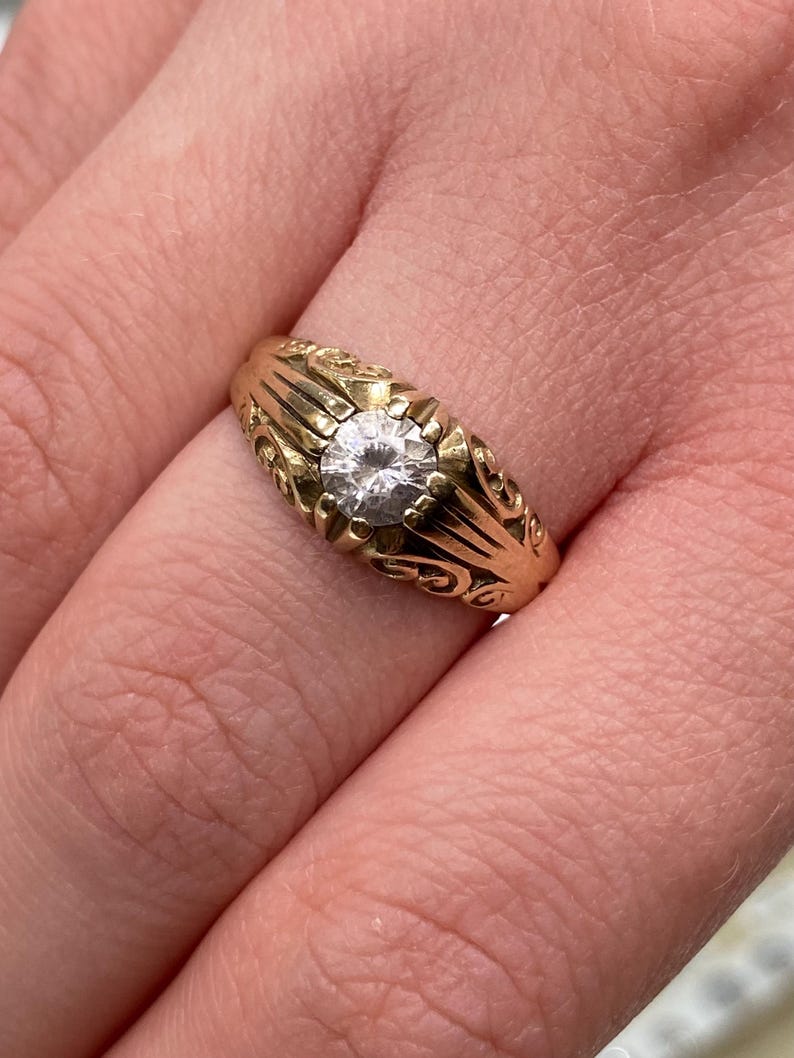 Gents Vintage 9ct Yellow Gold Cubic Zirconia Ring - Size S - Etsy