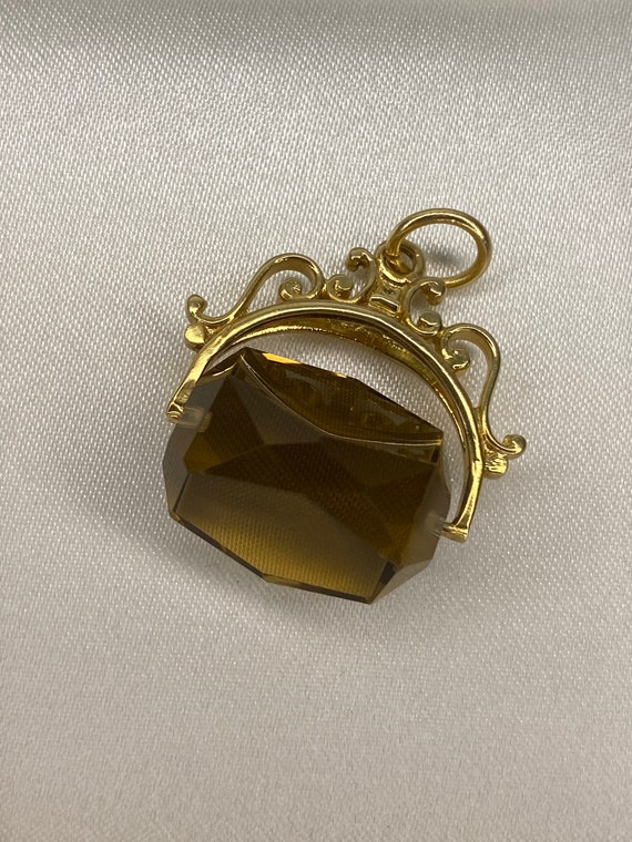 9carat yellow gold Smokey quartz spinning fob charm