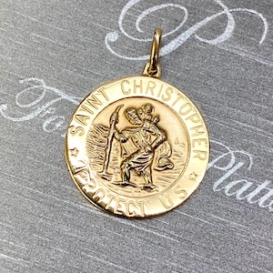 9ct Vintage Solid Yellow Gold St Christopher Pendant
