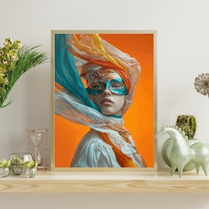 Masked Woman Wall Ary, Digital Print, Poster, Wall Decor, Digital Download, Digital Poster, Printable art, Wall Art, Prints