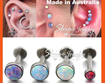 16g 2mm-5mm Opal Gem Ring Bar Round Stud Ball, Stud Earring, Internally Thread, Ear Cartilage Helix Tragus Nose Lip Piercing, Body Piercing