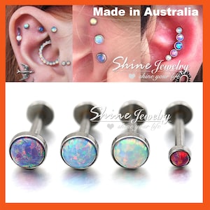 16g 2mm-5mm Opal Gem Ring Bar Round Stud Ball, Stud Earring, Internally Thread, Ear Cartilage Helix Tragus Nose Lip Piercing, Body Piercing