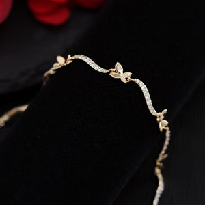 Butterfly Crystal Wave Bar Bracele Bangle, Rose Gold Filled Bangle Bracelet, Anniversay/ Birthday/ Valentine Gift for Her, Wedding Jewellery