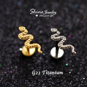 Silver, Gold Snake Bar Ball Ear Cartilage Helix Tragus Conch Stud Earrings, 16g G23 Ttanium Hypoallergenic Ear Nose Lip Labret Stud Piercing