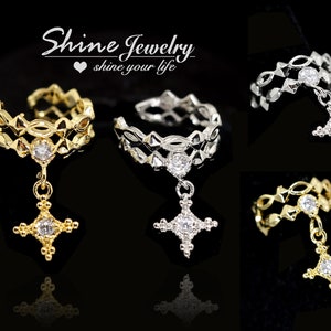 Double Band Cross Drop Ear Cuff Earring, Gold Ear Cuff, Conch Piercing, Fake Piercing, None Pierced Earring, Party Cartilage Cuff Earring